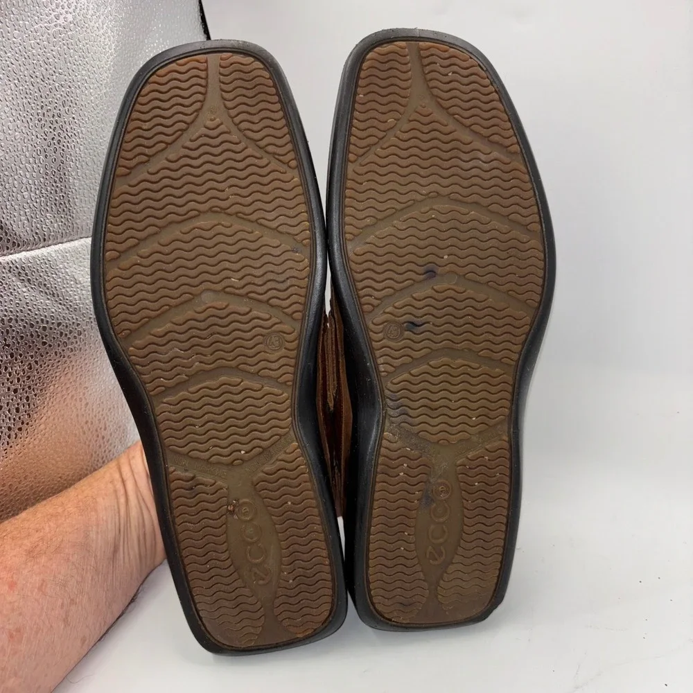 ECCO Mens Brown Leather Water Repellent Boat Shoes RubberTech Loafers 43 9-9.5